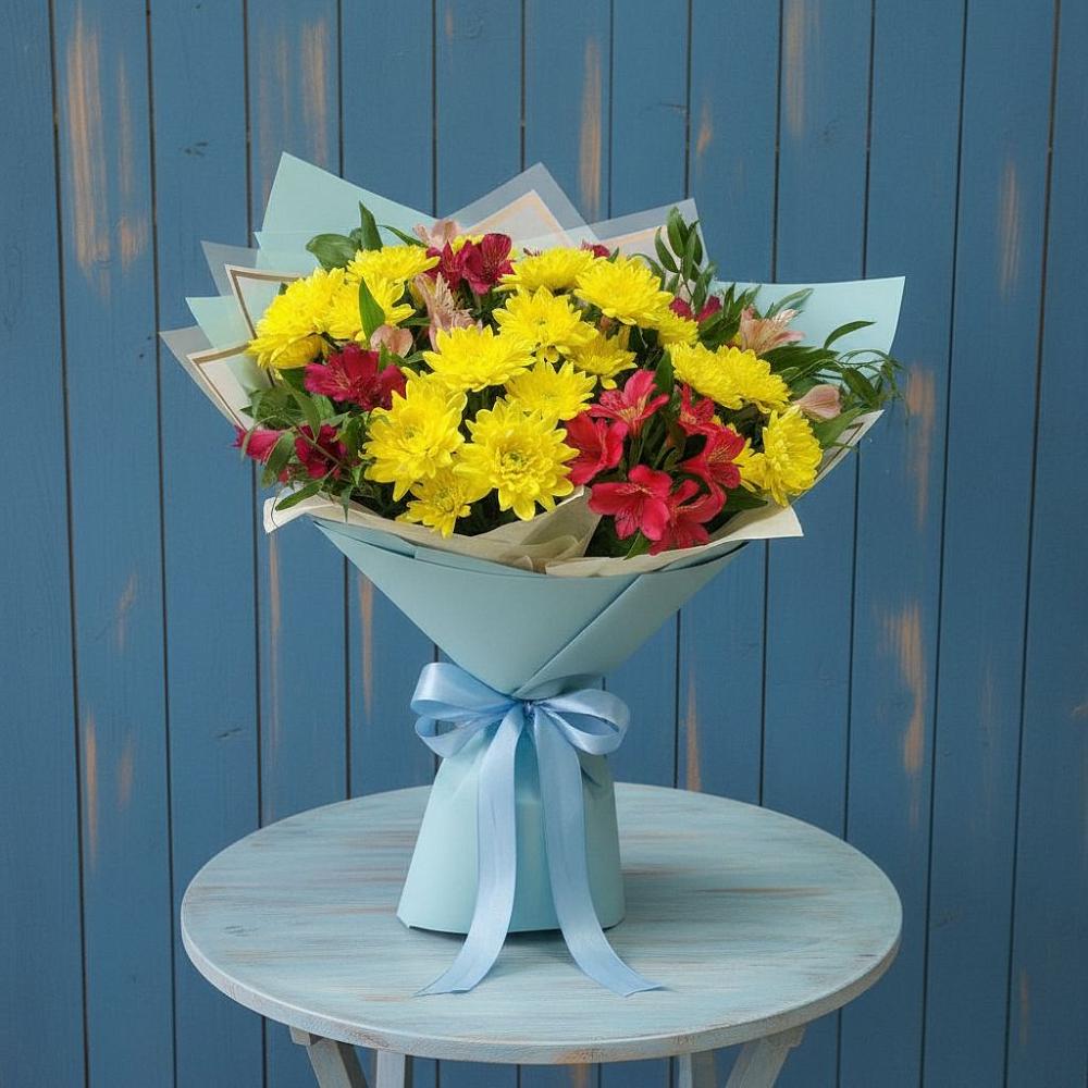 Букет цветов из: Альстромерии и Хризантемы в Ахметовскую