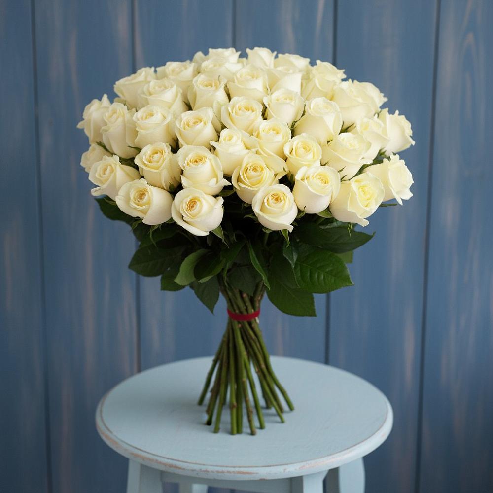 Букет 51 Белая роза Эдлесс Лав в Ахметовскую