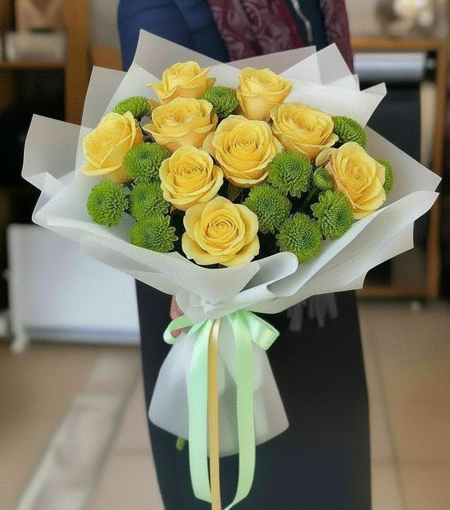 Букет цветов из: Хризантемы и Розы в Ахметовскую