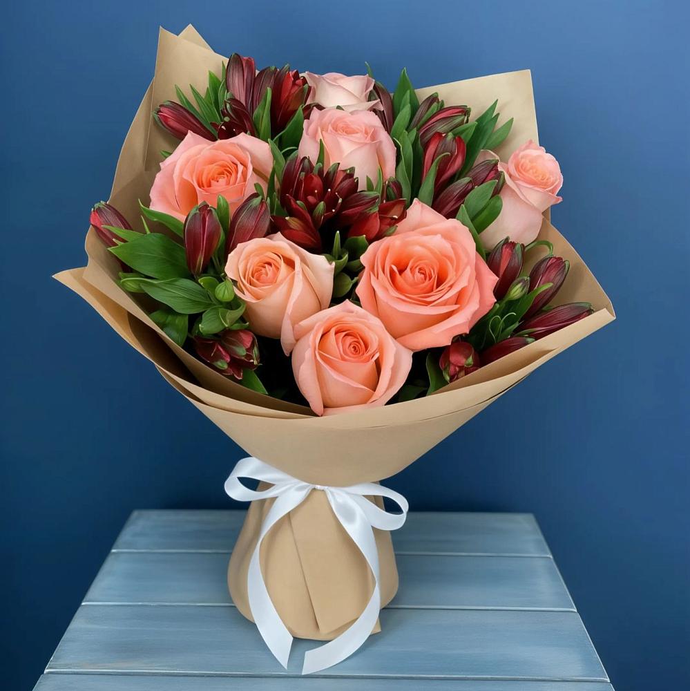 Букет цветов из: Розы и Альстромерии в Ахметовскую