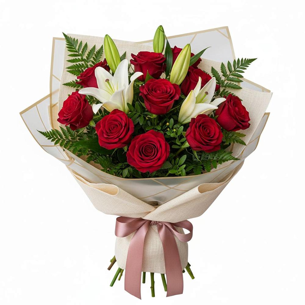 Букет цветов из: Лилии и Розы в Ахметовскую