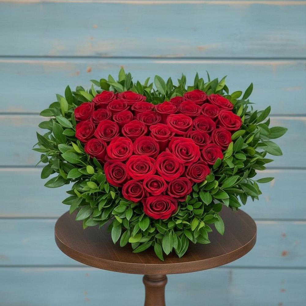 Цветочная композиция из Розы в виде сердца в Ахметовскую