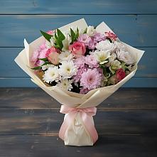 Букет цветов из:  Хризантемы, Альстромерии и Розы в Ахметовскую