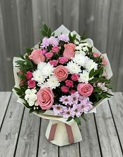 Букет цветов из:  Альстромерии, Гвоздики, Розы и Хризантемы в Ахметовскую