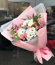 Букет цветов из:  Розы, Лизиантусы и Хризантемы в Ахметовскую
