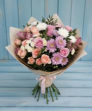 Букет цветов из:  Хризантемы, Розы и Альстромерии в Ахметовскую