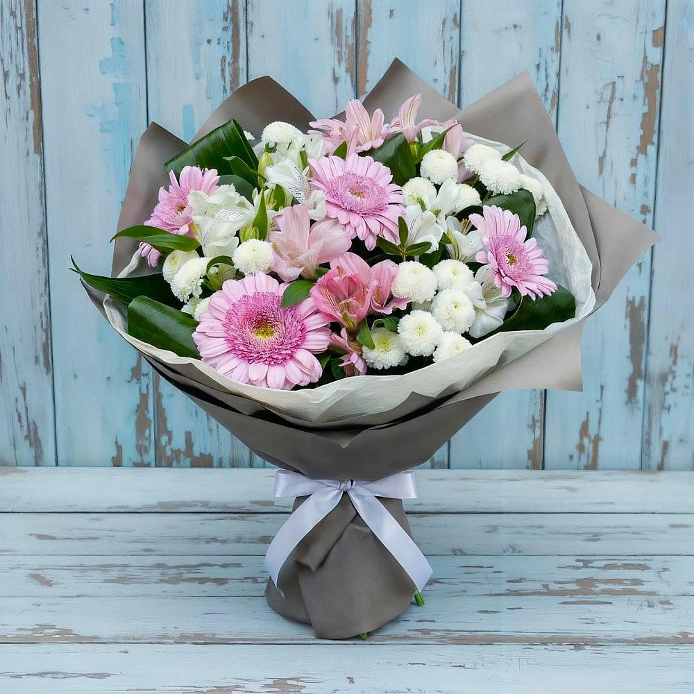 Букет цветов из: Герберы, Альстромерии и Хризантемы в Ахметовскую