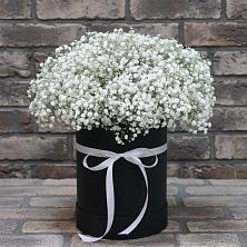 Цветочная композиция из Гипсофила в шляпной коробке в Ахметовскую